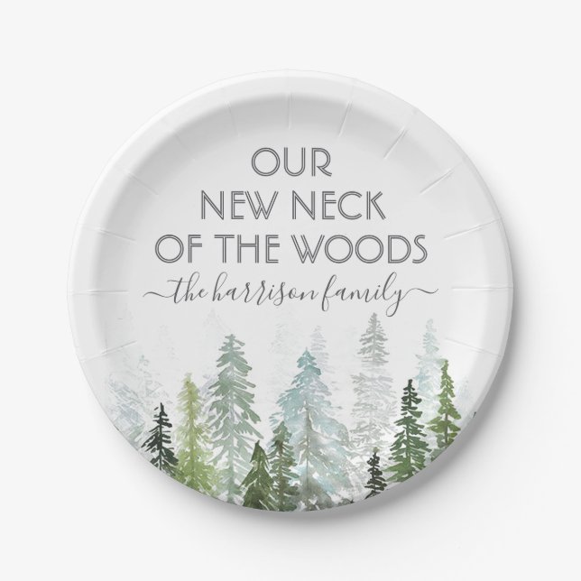 Our New Neck Of The Woods | Housewarming Party Paper Plate (Front)