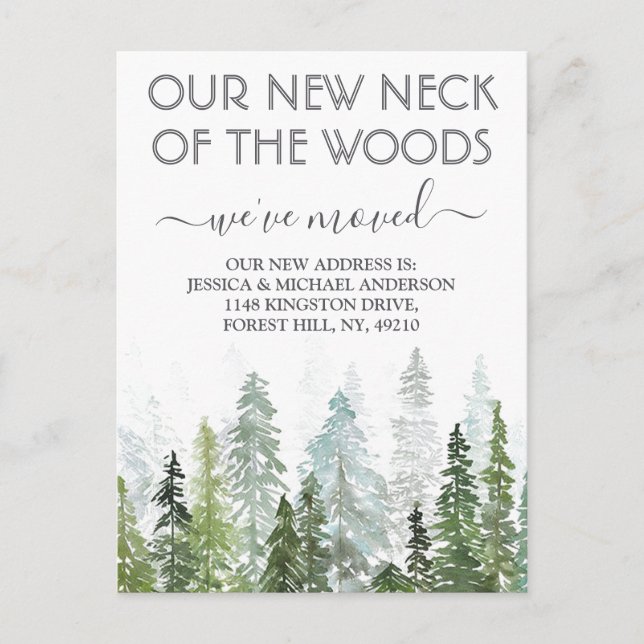 Our New Neck Of The Woods | New Home Moving Announcement Postcard (Front)