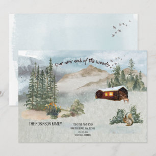 Our New Neck Of the Woods Pine Forest Cabin Moving Card