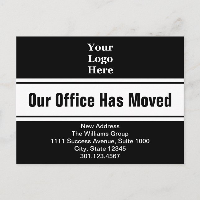 Our Office Has Moved Black and White Text Template Postcard (Front)