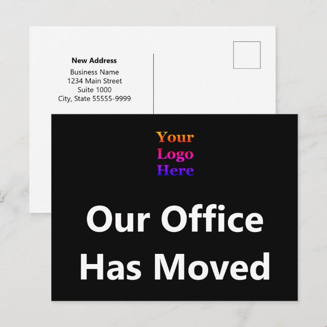 Our Office Has Moved Branded Logo Black 2-Sided Postcard (Front/Back)