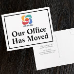 Our Office Has Moved Custom Business Logo Postcard<br><div class="desc">We have a new address moving postcards for a modern business or chic corporation looking to update their clients on a new location. Our office has moved. Simple company change of address cards with your custom corporate logo. Customise the change of address on the back.</div>