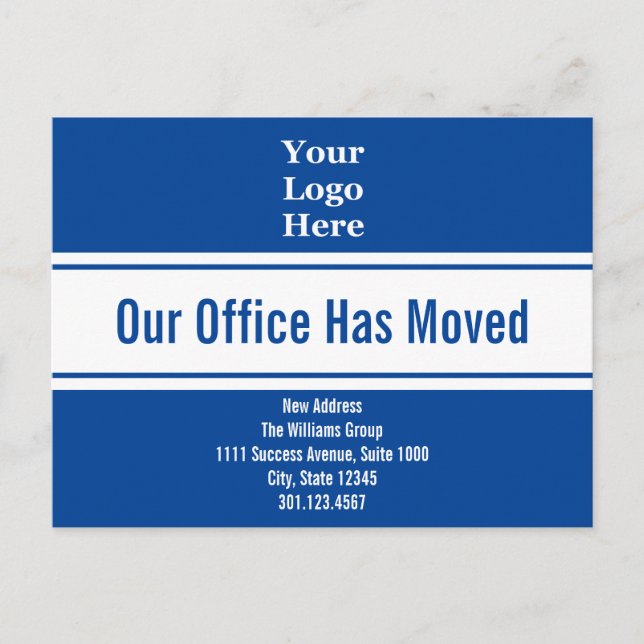Our Office Has Moved Deep Blue Moving Announcement Postcard (Front)
