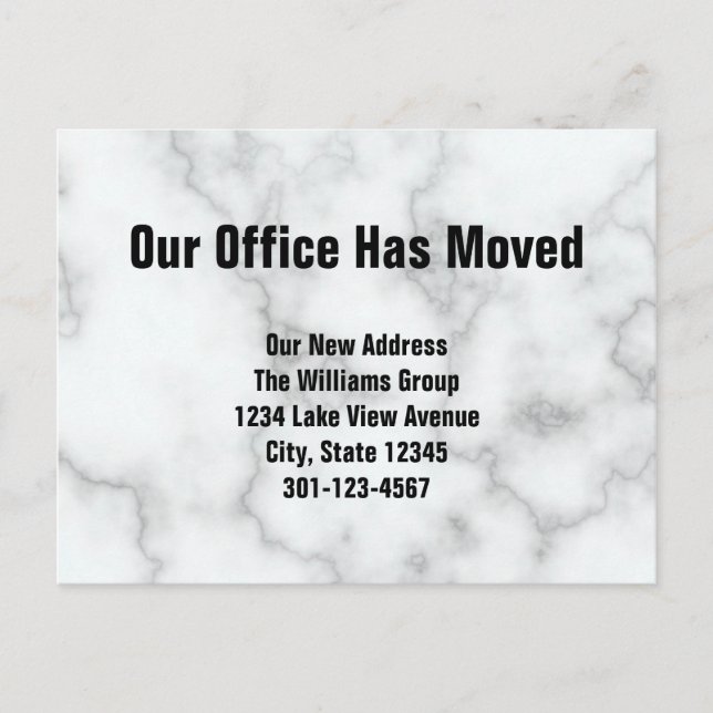 Our Office Has Moved Faux Marble Announcement (Front)