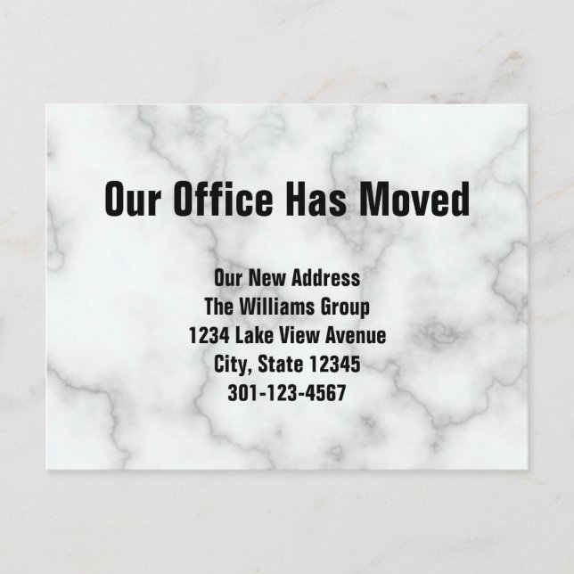 Our Office Has Moved Faux Marble Announcement Postcard (Front)