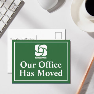 Our Office Has Moved Green Business Logo Postcard