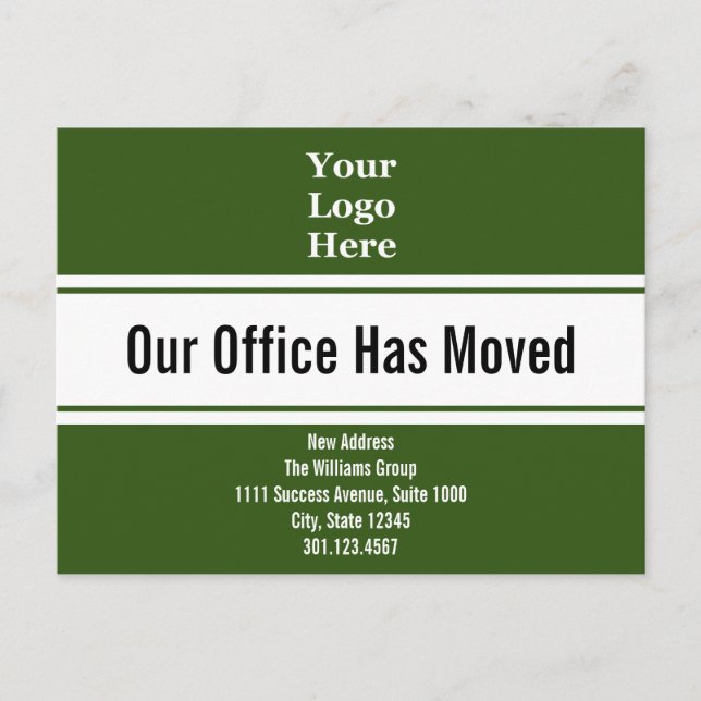 Our Office Has Moved Green Moving Announcement Postcard (Front)