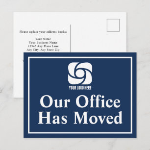 Our Office Has Moved Navy Blue Business Logo Postcard