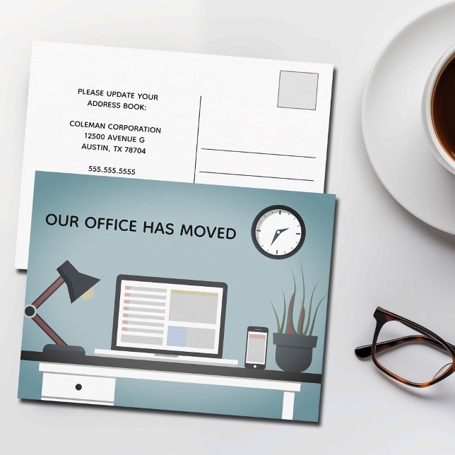 Our Office Moved Business Change of Address Desk Announcement Postcard (Creator Uploaded)