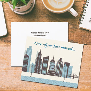 Our Offices Have Moved Modern City Skyline Announcement