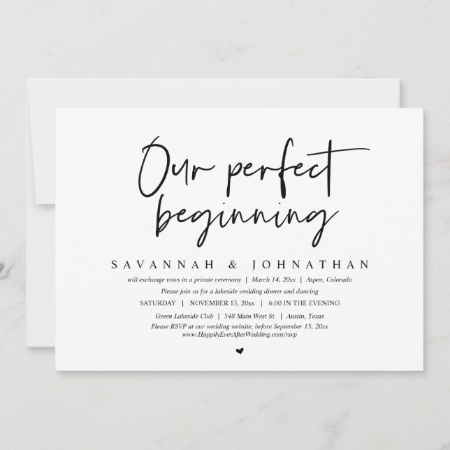 Our Perfect Beginning, Wedding Elopement Party Invitation (Front)