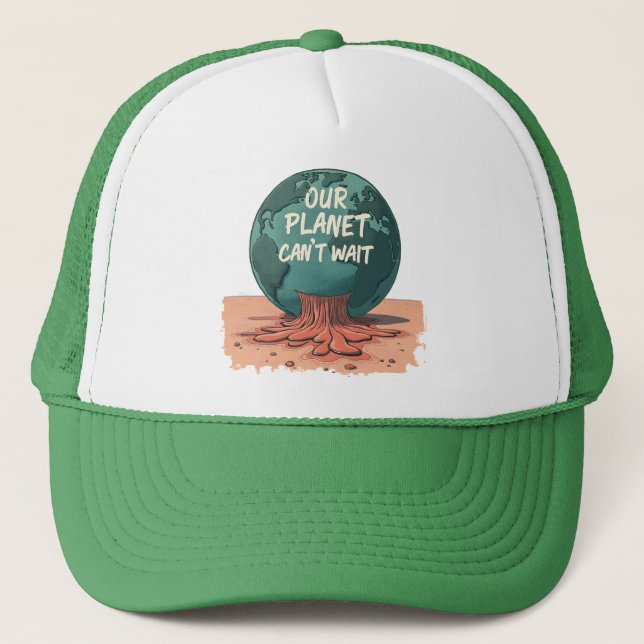 Our Planet Can’t Wait – Climate Action Trucker Hat (Front)