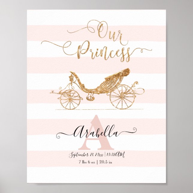 Our Princess Elegant Gold Blush Carriage Script Poster (Front)
