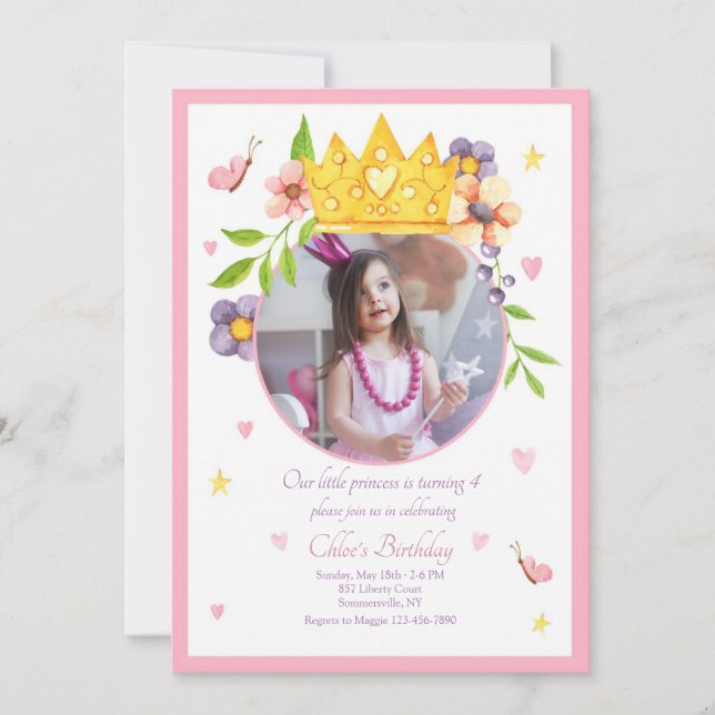 Our Princess Photo Birthday Party Invitations (Front)