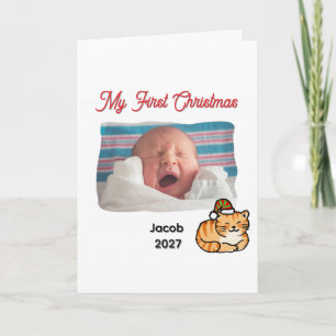 Our Purrfect First Christmas Ginger Cat Baby Photo Announcement