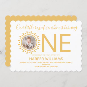 Our Ray of Sunshine Photo Baby 1st Birthday Invitation