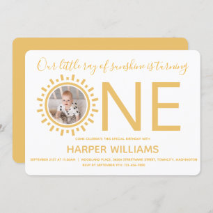Our Ray of Sunshine Photo Baby First Birthday Invitation