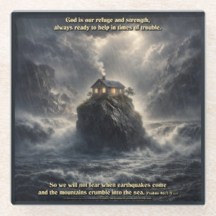 Our refuge & strength glass coaster