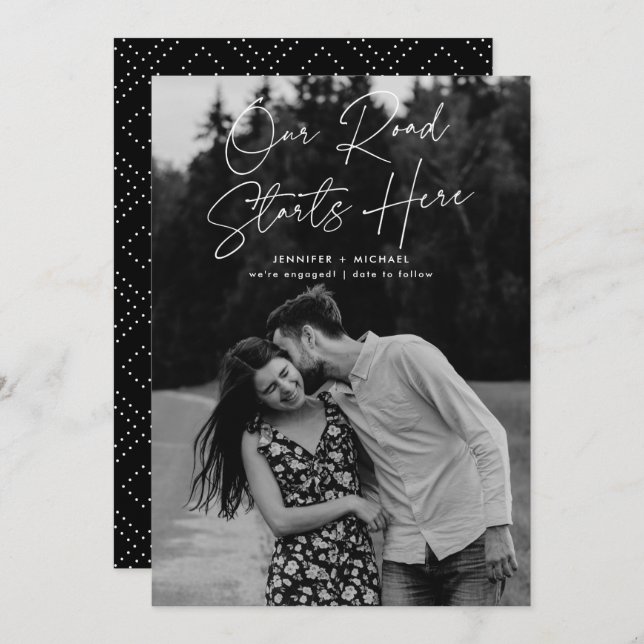 Our Road Starts Here Photo Engagement Announcement (Front/Back)