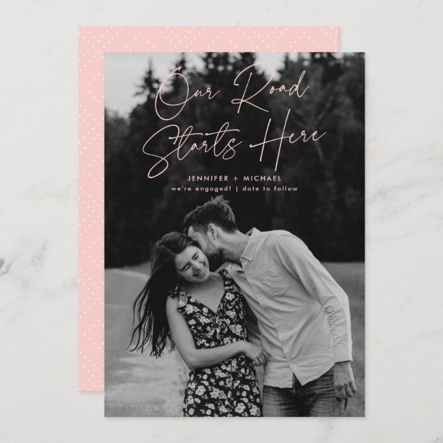 Our Road Starts Here Photo Engagement Announcement (Front/Back)