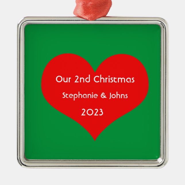 Our Second Christmas Together Cute Red Heart 2023  Metal Ornament (Front)