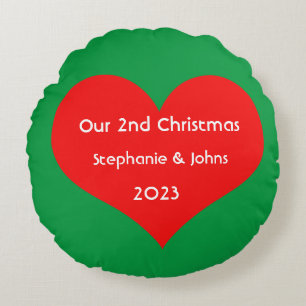 Our Second Christmas Together Cute Red Heart 2023  Round Cushion
