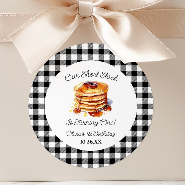 Our Short Stack Pancakes Breakfast Birthday Party Classic Round Sticker (Creator Uploaded)