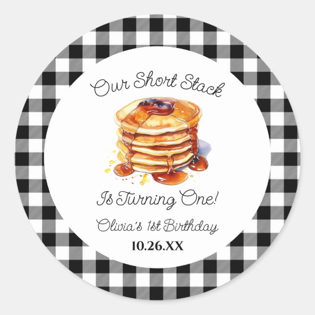 Our Short Stack Pancakes Breakfast Birthday Party Classic Round Sticker (Front)