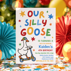 Our Silly Goose Boy Colourful Birthday Party  Invitation
