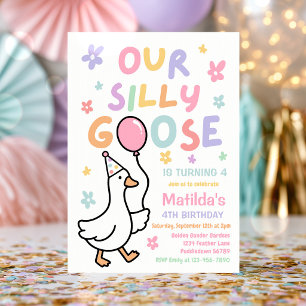 Our Silly Goose Girl Pastel Birthday Party Invitation
