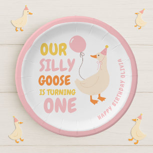 Our Silly Goose Is Turning One   Colorful  Paper Plate