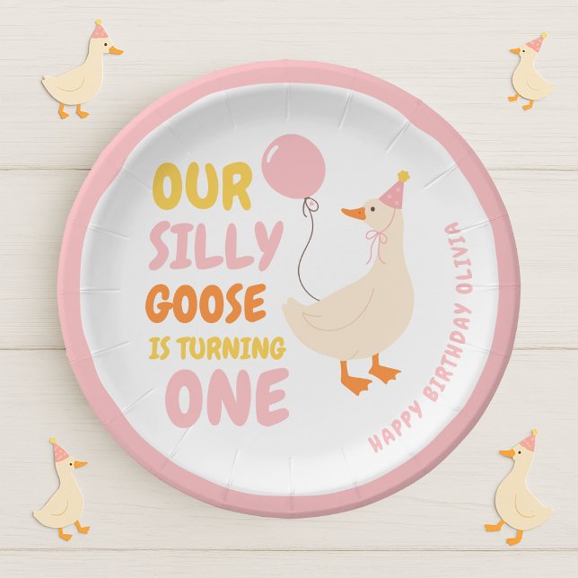 Our Silly Goose Is Turning One | Colourful  Paper Plate (Creator Uploaded)