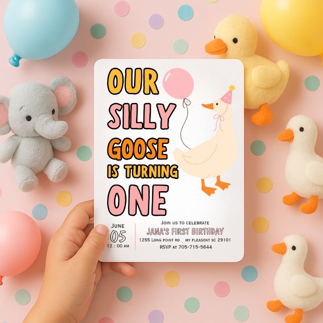 Our Silly Goose Is Turning One | Cute & Colourful  Invitation (Creator Uploaded)