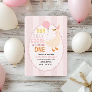Our Silly Goose Is Turning One   Cute & Colourful  Invitation