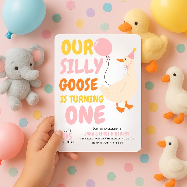 Our Silly Goose Is Turning One | Cute & Colourful  Invitation (Creator Uploaded)