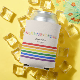 Our Story Begins Rainbow LGBTQ Flag Couple Can Cooler