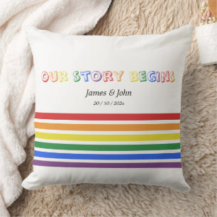 Our Story Begins Rainbow LGBTQ Flag Couple Cushion