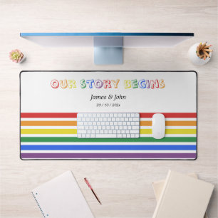 Our Story Begins Rainbow LGBTQ Flag Couple Desk Mat