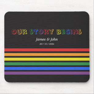 Our Story Begins Rainbow LGBTQ Flag Couple Mouse Pad