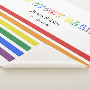 Our Story Begins Rainbow LGBTQ Flag Couple Sherpa Blanket