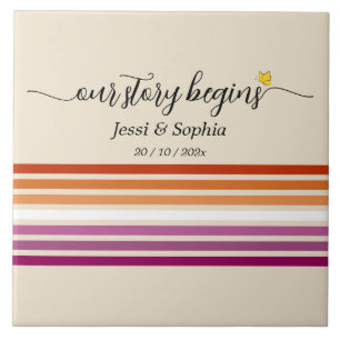 Our Story Begins Sunset Lesbian Flag Ceramic Tile