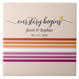 Our Story Begins Sunset Lesbian Flag Ceramic Tile