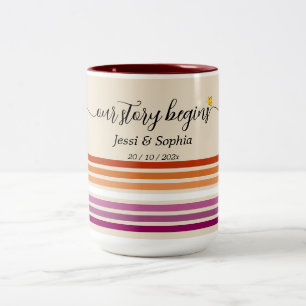 Our Story Begins Sunset Lesbian Flag Two-Tone Coffee Mug