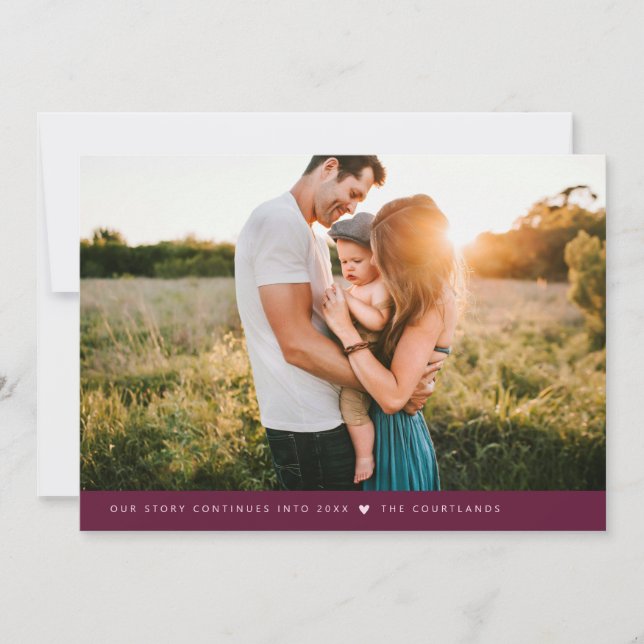 Our Story Minimalist New Years Photo Cranberry Holiday Card (Front)