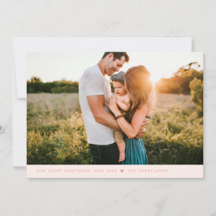 Our Story Minimalist New Years Photo Peach Holiday Card