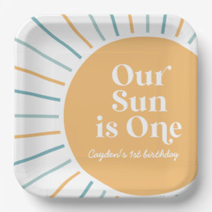 Our Sun is One Boho Sunshine birthday Paper Plate