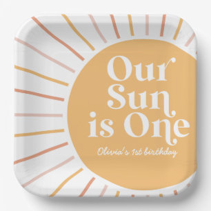 Our Sun is One Boho Sunshine birthday Paper Plate