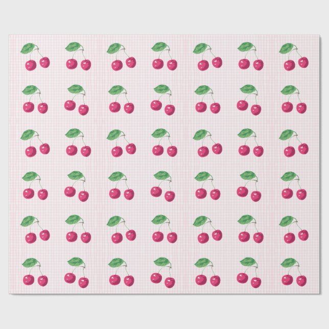 "Our Sweet Cherry" Pink & Green Birthday Wrapping Paper (Flat)