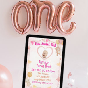 Our Sweet Girl is One, Watercolor 1st Birthday Invitation