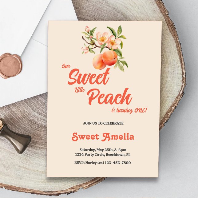 Our Sweet Little Peach Is Turning One Birthday Invitation (Creator Uploaded)